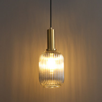 Lustre scandinave en verre vert peinture à tête unique lanterne à rayures décontractées lampes suspendues pour restaurant bar hauteur réglable
