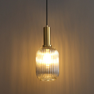 Lustre scandinave en verre vert peinture à tête unique lanterne à rayures décontractées lampes suspendues pour restaurant <span class=keywords><strong>bar</strong></span> hauteur réglable - Product Image 4