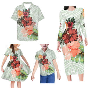 Vente en gros de robes tribales hawaïennes samoanes personnalisées à la mode pour hommes et femmes tenues de famille robes pour femmes et chemises pour hommes - Product Image 3