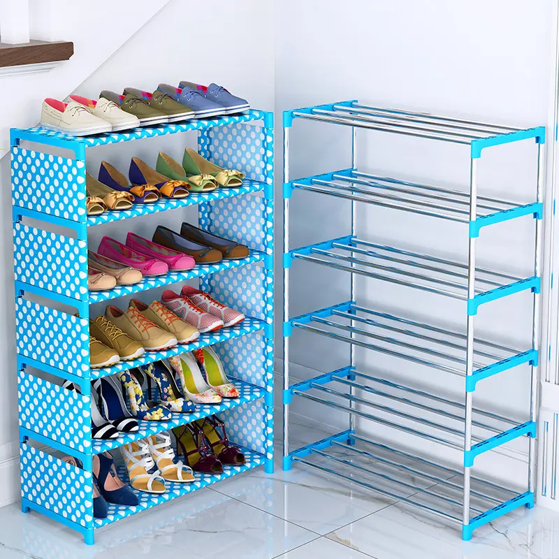 Étagère à chaussures pliante en métal combinaison de tissu non tissé multicouche étanche à la poussière simple étagère à chaussures armoire de rangement