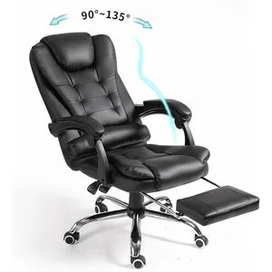 Silla giratoria de cuero para ordenador, suave y cómoda, con respaldo alto, silla de oficina reclinable de masaje de lujo con reposapiés