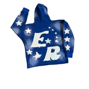 Sudadera con capucha de algodón grueso para hombre, de alta calidad, con estampado animal, estilo vintage, efecto desgastado, bajo sin rematar, corta, con bordado y efecto descolorido por el sol, para otoño. - Product Image 3