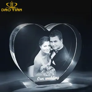 Personalized 3D Crystal Photo Picture Engraved Heart Personalized & Custom Heart Crystal Gift for Wedding Anniversary Pet Memora