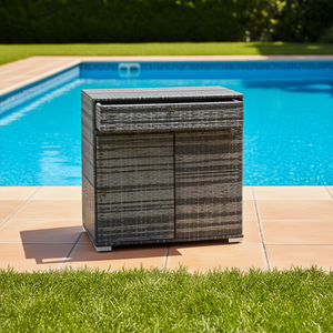 Armario de Almacenamiento Exterior Impermeable de Mimbre PE Gris con Cajón para Área de Piscina - Product Image 2