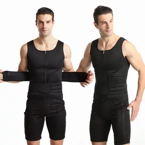 Men Body Shaper Waist Trainer Sauna Vest Double Belt Abdomen Slimming Sweat  Vest Fitness Belt.black 