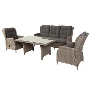 High Back 4pcs Recliner Alu Rattan Outdoor Furniture Sofa Set