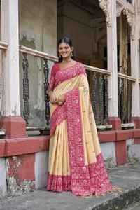 Suave Banglori Handloom seda cruda sari con diseño tradicional Warli tejido Pallu boda Sari mujeres nupcial Sari para venta al por mayor - Product Image 5