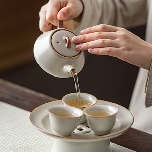 Tetera Pequeña Hecha a Mano en Horno Ru, Juego de Té de Cerámica Kung Fu con Tapa, Tetera de Piedra Beige con Cucharón, Puede Usarse para Cultivar - Product Image 4