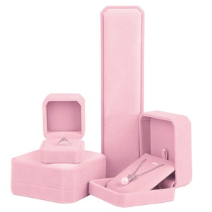 Factory Custom Logo Luxury Jewelry Packaging <b>Box</b> Simple Square Style with Velvet Pink Blue for <b>Earrings</b> Ring Bracelet - Product Image 1
