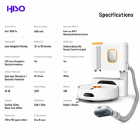 Robot aspirateur pour animaux de compagnie avec navigation laser LDS, aspiration de 3000 Pa, batterie de 5000 mAh, recharge automatique, télécommande, réservoir de poussière et d'eau de 250 ml, blanc ABS