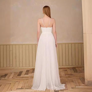 Sweetheart Backless A-Line sin mangas plisado gasa encaje fruncido Sexy vestido de novia - Product Image 4