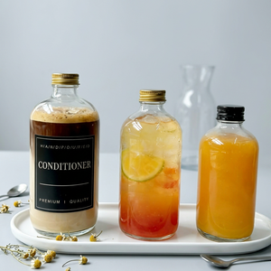 Impresión de Etiquetas y Logotipos, Botella Redonda de Vidrio para Bebidas, 8oz 250ml 12oz 350ml 500ml 16oz, Transparente con Tapa Metálica de Rosca de 28mm - Product Image 1