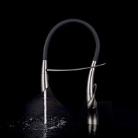 Robinet de cuisine en laiton artisanal allemand avec tuyau en silicone, aspect gris canon, mélangeur eau chaude et froide pour évier