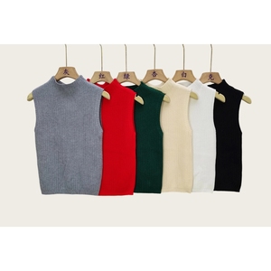 Top de punto acanalado sin mangas para mujer - Chaleco de cuello alto simulado Ropa de mujer a la moda - Product Image 6