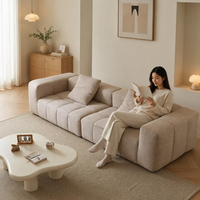 Canapé Tofu Minimaliste Moderne, Canapé Modulaire en Tissu Beige Nordique, Canapé en Lin Rembourré pour Salon