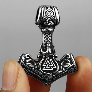 Vintage Viking Nordique Thor Marteau Mjolnir Pendentif Collier Homme Acier Inoxydable Retro Amulette Cadeau Bijou Symbole - Product Image 3