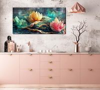 Art mural en toile de fleurs pour le salon, décoration murale sarcelle pour chambre à coucher, peinture de lotus vintage