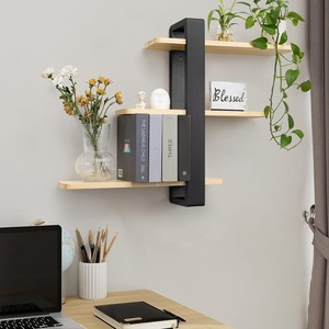 Wall Mounted Wood <b>Shelf</b> 3 Tier Natural Color Multi Purpose Storage For <b>Bedroom</b> Living Room - Product Image 2