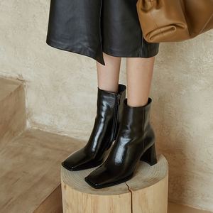 Cialisa, Nuevo Modelo, Zapatos de Vestir de Otoño de Cuero Genuino Blanco para Mujer, Punta Cuadrada, Tacones Altos, Botines de Invierno, Estilo Conciso y Maduro - Product Image 2