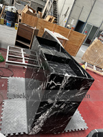 Lavabo sur pied en marbre Nero Marquina noir et blanc veiné, tout-en-un, en pierre massif, avec trous pour robinet