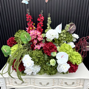 <span class=keywords><strong>Chemin</strong></span> <span class=keywords><strong>de</strong></span> <span class=keywords><strong>table</strong></span> en fleurs artificielles bordeaux et verdoyantes, centre <span class=keywords><strong>de</strong></span> <span class=keywords><strong>table</strong></span> entièrement en fleurs artificielles pour mariage - Product Image 1