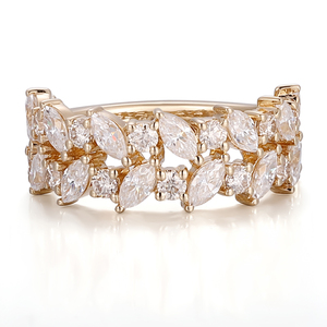 Anelli a Mezza Eternità a Due File, <span class=keywords><strong>Gioielli</strong></span> Personalizzati, Anello in Oro Massiccio 10K con Moissanite Taglio Marquise e Rotondo, Anello <span class=keywords><strong>di</strong></span> Fidanzamento o Regalo <span class=keywords><strong>di</strong></span> Compleanno - Product Image 2