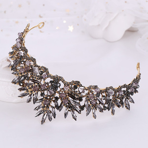 Tiaras y coronas de boda de cristal negro Retro Vintage para mujer, accesorios de boda, corona real para baile de graduación - Product Image 3