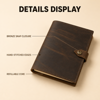 Cuaderno de Cuero Personalizado A5, Diario de Viaje Recargable con Logotipo Personalizado y Cierre a Presión