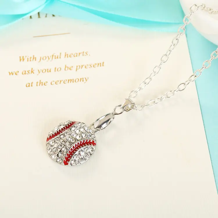 2024 ibu hadiah ibu gadis wanita olahraga baja nirkarat berlian imitasi liontin kalung perhiasan bisbol liontin