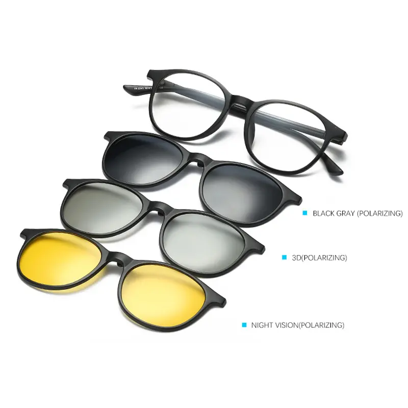 도매 편광 야간 3D 안경 5 마그네틱 클립 블랙 선글라스