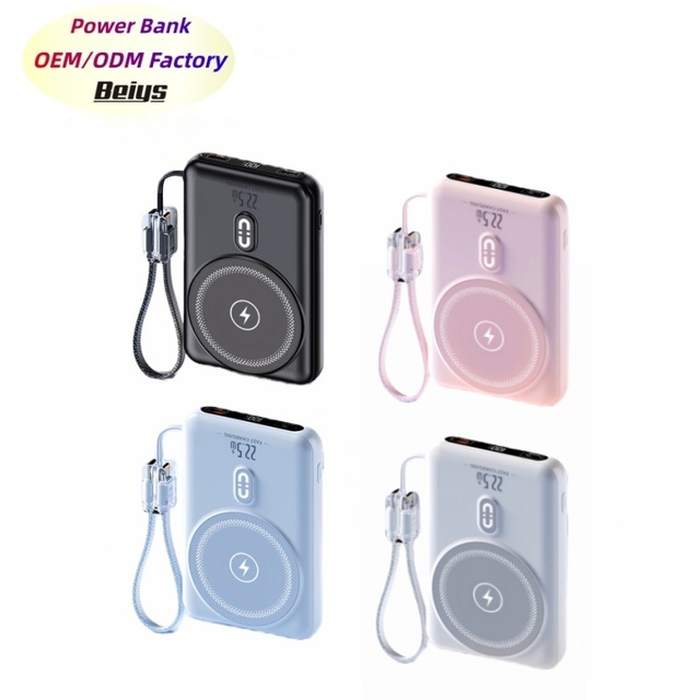 New Portable 10000mAh 15W Magnetic Wireless 22.5W Fast Charge Power Bank Foldable Stand Built-in C Cable 3-in-1 Power Banks
