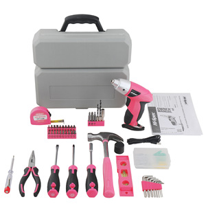 <b>PINK</b> 46 Piece 4V Lithium Electric Screwdriver <b>Set</b> With Hammer Home Use <b>Tool</b> Kit - Product Image 5