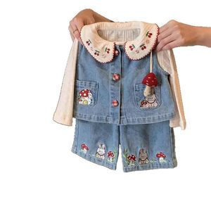 Tongxingyuan Girls Denim Two Piece Set High Waist Spring 2026 Mushroom Rabbit Embroidery - Product Image 5