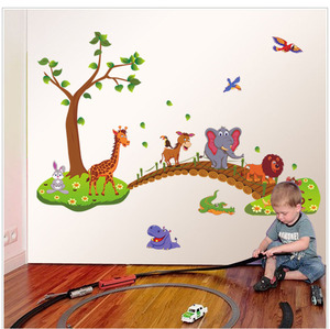 Autocollants muraux 3D d'animaux de la jungle pour les chambres d'enfants, décoration de porte de maison, art <span class=keywords><strong>mural</strong></span> en PVC avec des posters de lions, d'éléphants et de girafes de dessin animé, bricolage - Product Image 2