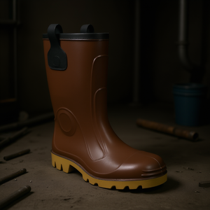 Botte de sécurité en PVC marron avec semelle en caoutchouc pour la protection au travail - Product Image 3