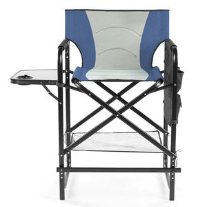 Gray Navy Portable Folding <b>Chair</b> 26 Inch <b>Tall</b> with Footrest - Product Image 1