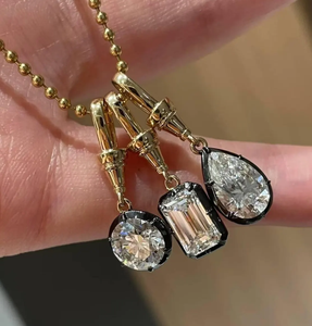 Collier à chaîne de perles plaqué or bicolore avec pendentif pour femme, zircon multi-formes (poire, ovale, rond, baguette), bijoux résistants au ternissement - Product Image 3
