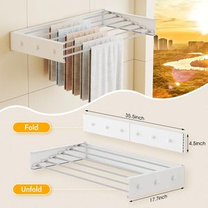 Collapsible Foldable Wall-Mounted Self-Adhesive Drying <b>Rack</b> for Bathroom <b>Clothes</b> - Product Image 4