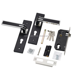 Cerradura de manija de puerta ABS de estilo moderno, distancia de agujero de 58mm, manija de placa de hierro de níquel negro Pintu Kinci Pintu - Product Image 1