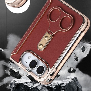 เคสโทรศัพท์มือถือหนัง PU เคลือบหรูหราสำหรับ iPhone Duo พร้อมขาตั้งแบบวงแหวน ฟิล์มกันรอยหน้าจอ ป้องกันการกระแทก ฝาหลังแข็ง - Product Image 4