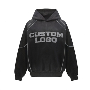 Personalizado 100% algodón cuello redondo costura DTG impresión Vintage sucio lavado de gran tamaño pulóver sudaderas con capucha de los hombres - Product Image 1