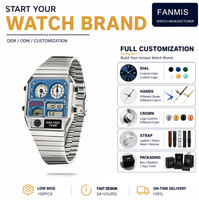 Montre personnalisée à marque privée Ana-Digi avec capteur de température, étanche 50M, boîtier carré rétro en alliage, bracelet en acier inoxydable, montre tendance