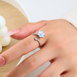 Flower <b>Ring</b> 925 Sterling <b>Silver</b> <b>Adjustable</b> Index Finger <b>Ring</b> Fashionable Gift Jewelry - Product Image 2