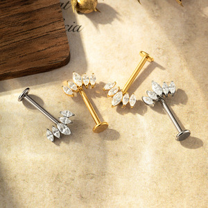 WT F136 Titanio 16G Labret Stud con Corona de Circonita Marquise, Pendiente para Cartílago con Rosca Interna y Parte Trasera Plana, para <span class=keywords><strong>Piercing</strong></span> Helix, Tragus, Conch - Product Image 3