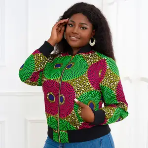 Hot selling Ankara print green bomber jacket unisex African Clothing for women jacket