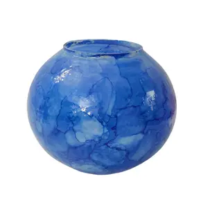 Aangepaste Nieuwe Hot-Selling Ronde Donkerblauw Marbleized Hoge-Kwaliteit Handgemaakte Decoratieve Centerpieces Tafelblad Glazen Bloemenvaas