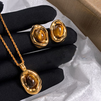 Pendentif Œil de Tigre Artificiel en Cuivre Électroplaqué Or Véritable, Chaîne de Pull Vintage Tendance pour Fête Automne Hiver, Élégant pour Femme