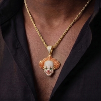 Collier pendentif visage de clown glacé, bijoux hip-hop en strass CZ, chaîne streetwear pour hommes et femmes
