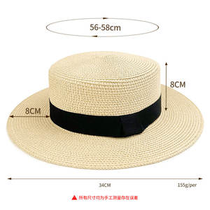 Sombrero plano de paja panameña con parte superior redonda y hebilla cuadrada personalizada, sombrilla de <span class=keywords><strong>turismo</strong></span> de verano, sombreros de pescador de ala grande, HT-2183 - Product Image 3