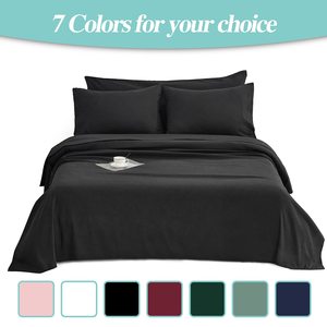 Ensemble de draps - 4 pièces 1 drap-housse, 1 drap plat <span class=keywords><strong>et</strong></span> 2 taies d'oreiller, draps <span class=keywords><strong>et</strong></span> taies d'oreiller de luxe poche profonde <span class=keywords><strong>noir</strong></span> - Product Image 6